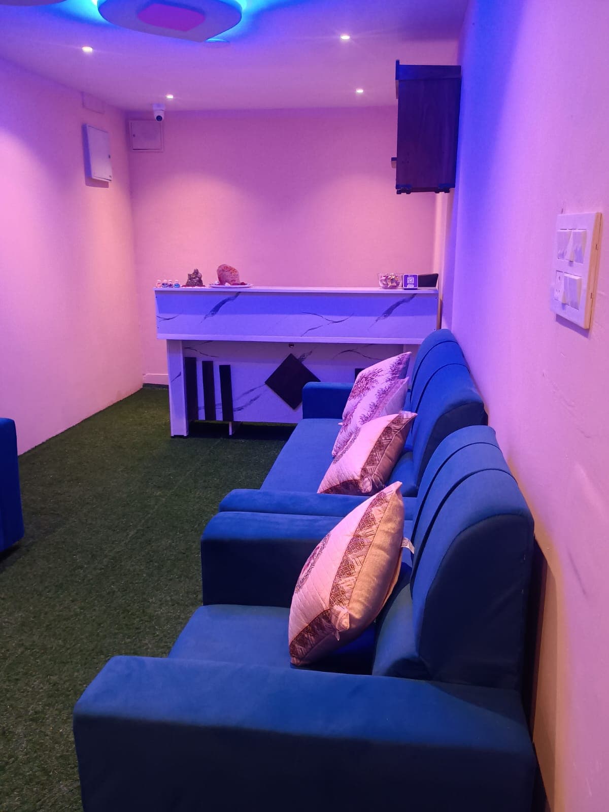 Comfortable lounge seating near reception