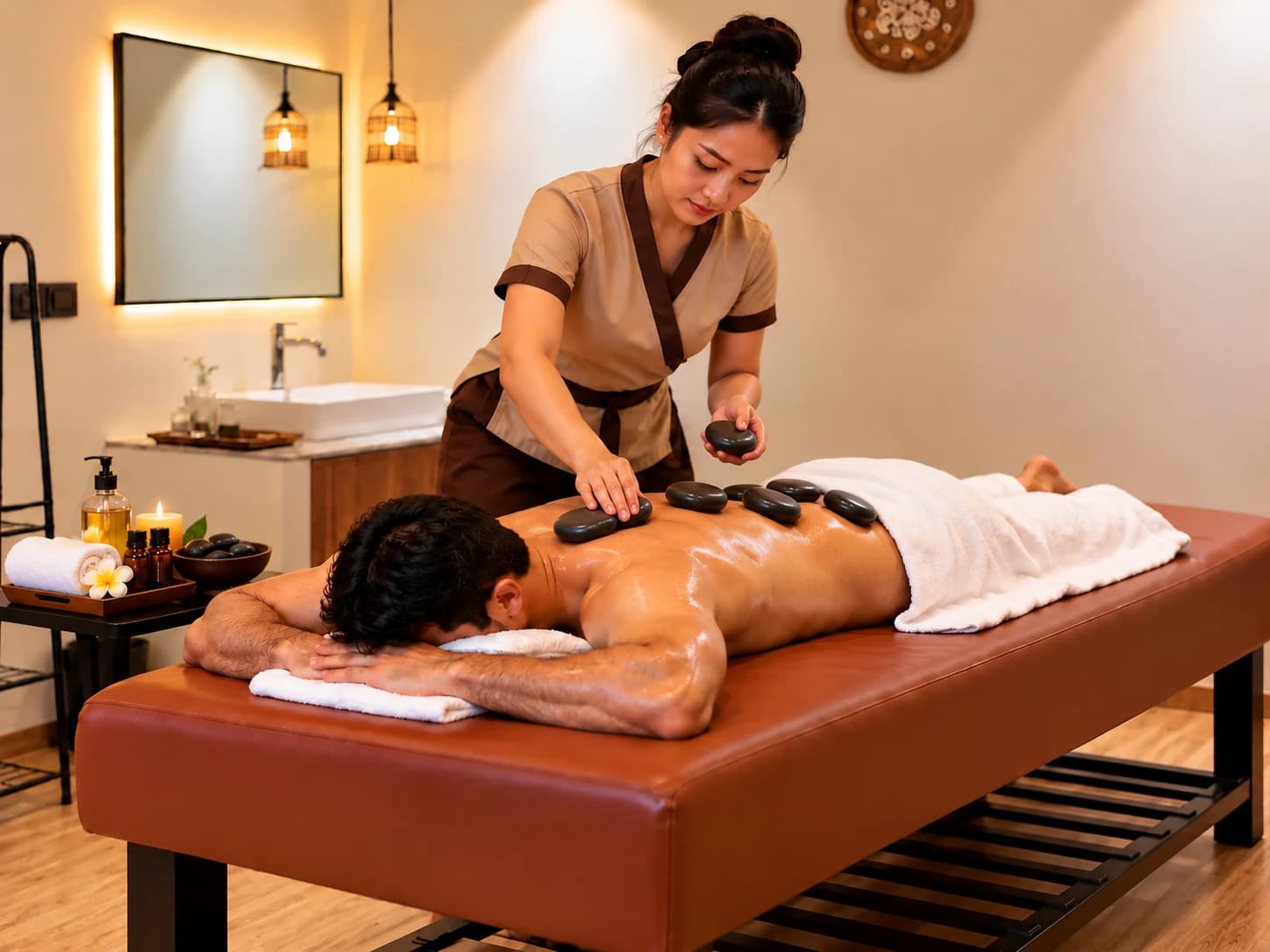 Hot Stone Therapy — treatment in progress